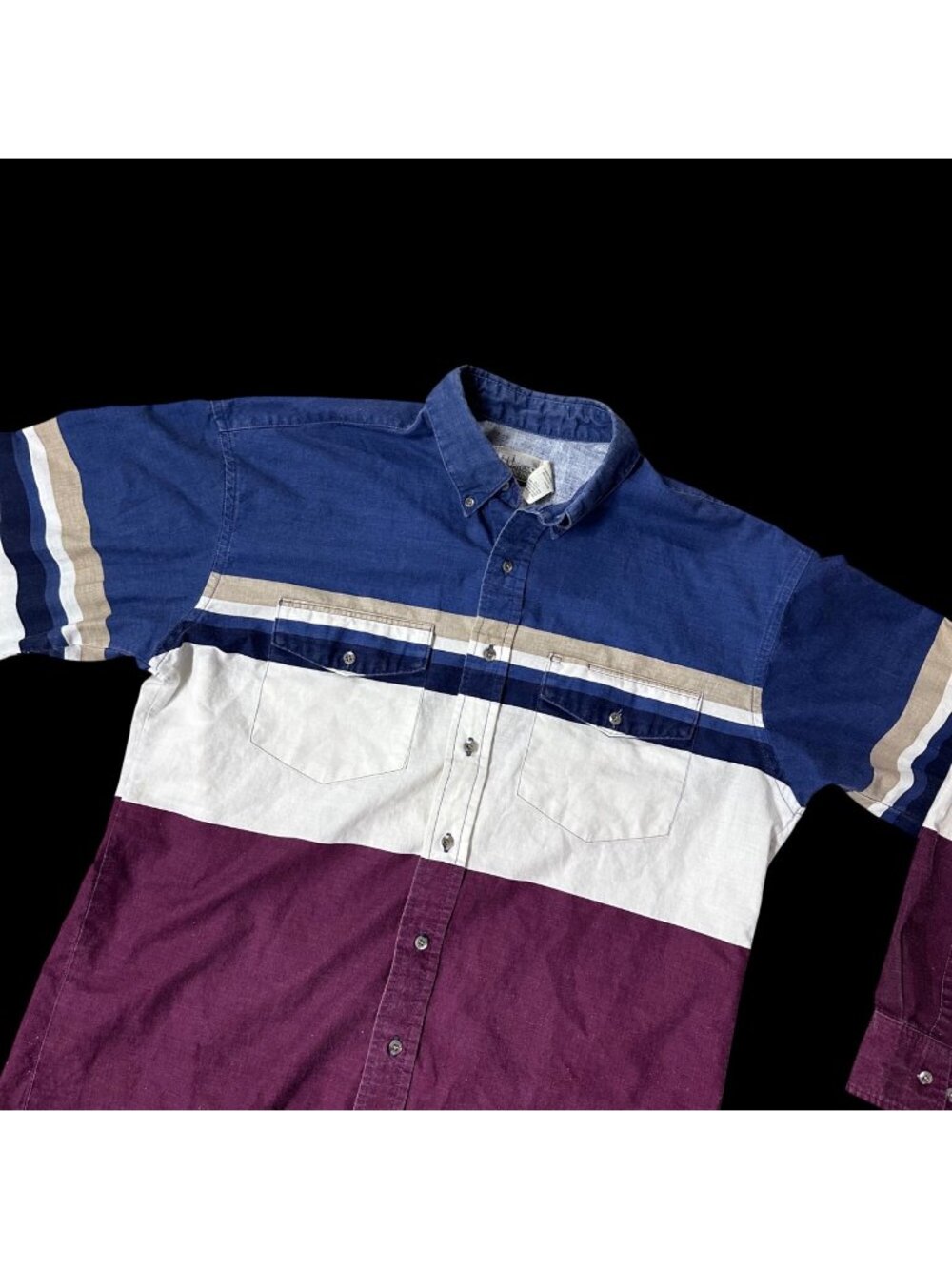 Vintage Western Shirt Button Down Blue White Maroon Size L Long Sleeve 1990s